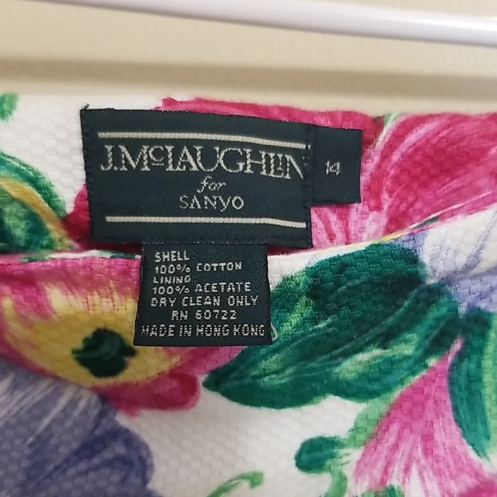Vintage J. McLaughlin Scalloped Hem 100% Cotton Floral Feminine Midi Skirt Sz 14